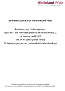 Titel Forderungen LW 2026 Deckblatt des Arbeitspapiers "Positionen und Forderungen des Tourismus- und Heilbäderverbandes Rheinland-Pfalz e.V. zur Landtagswahl 2026 und an die Landespolitik der 19. Legislaturperiode des rheinland-pfälzischen Landtags
